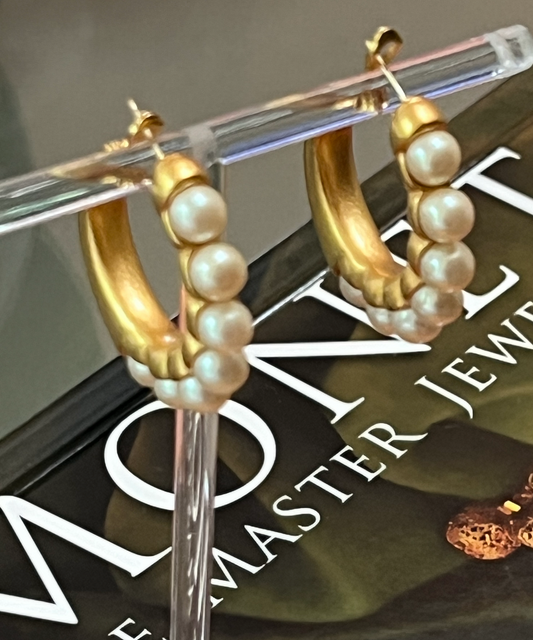 Monet Matte Gold Pearl Hoop Earrings