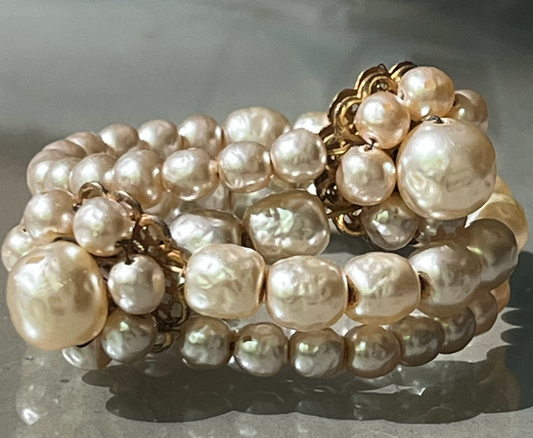 Miriam Haskell Floral Pearl Wrap Cuff Bracelet