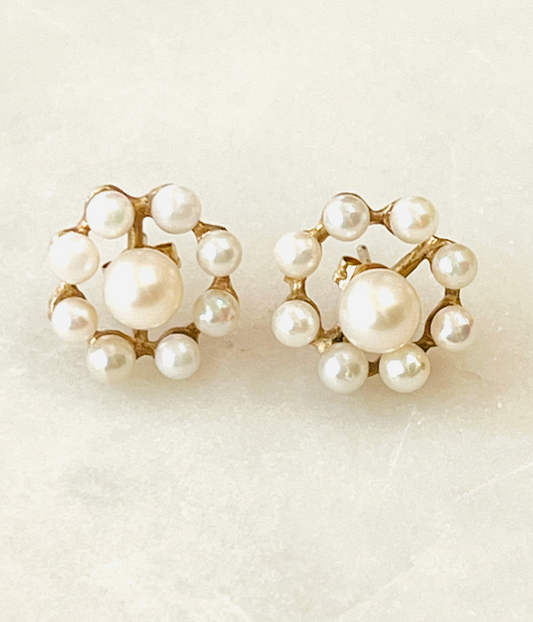14K Pearl Studs With Halo Jackets