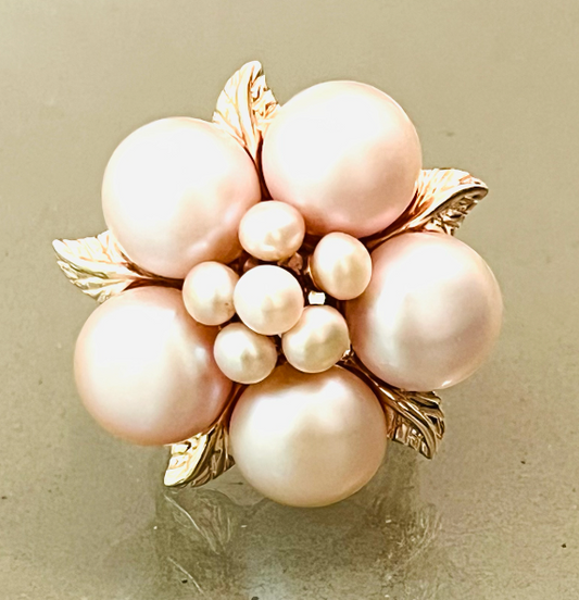 Pink Pearl Flower Cocktail Ring