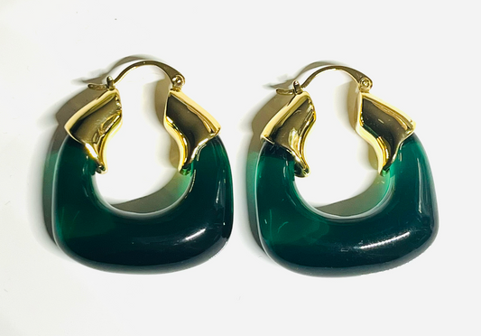Green Lucite Chunky Hoop Earrings