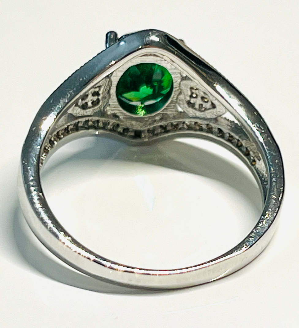 18K Gold Plated Emerald and Diamond Ring