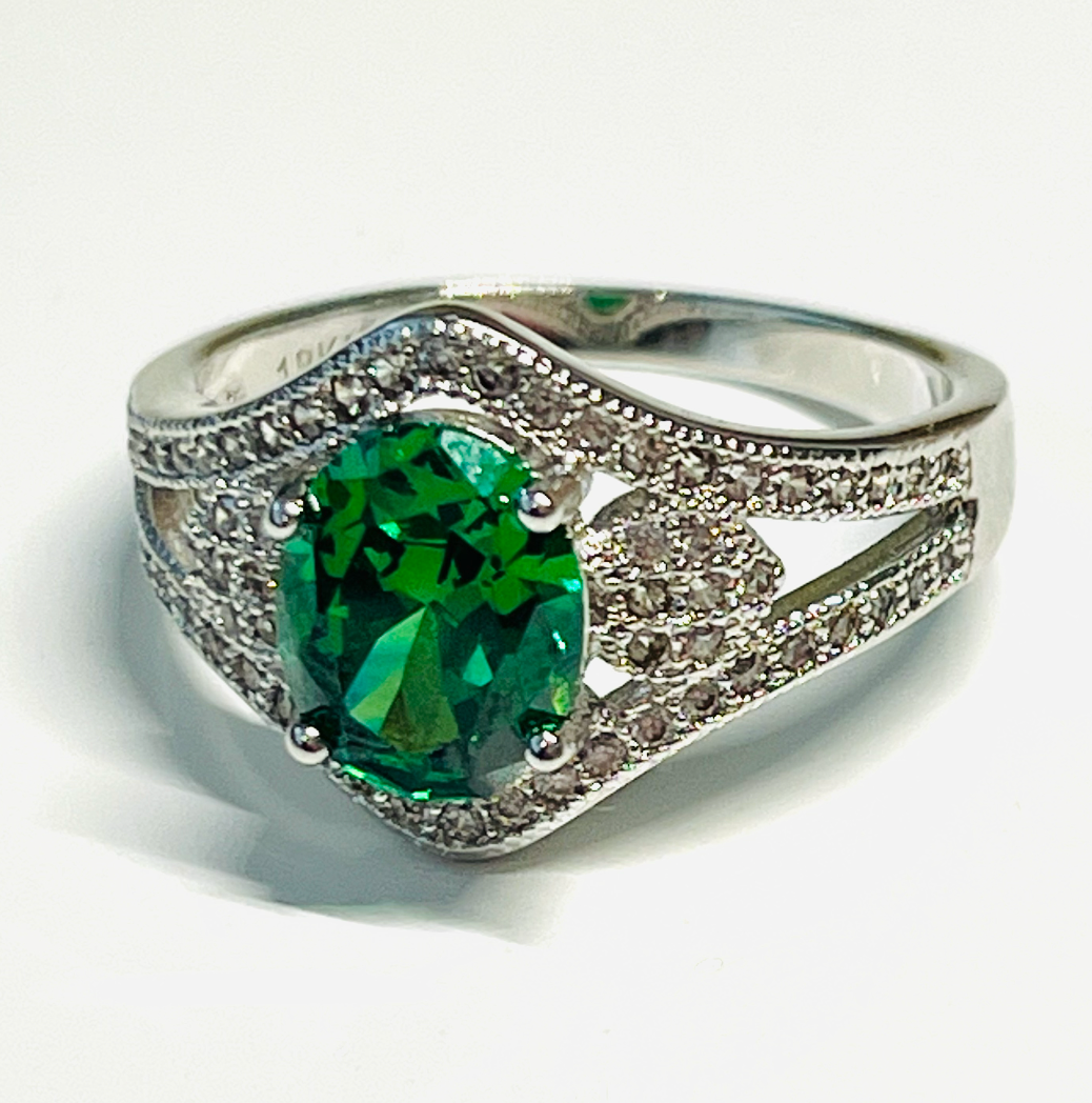 18K Gold Plated Emerald and Diamond Ring