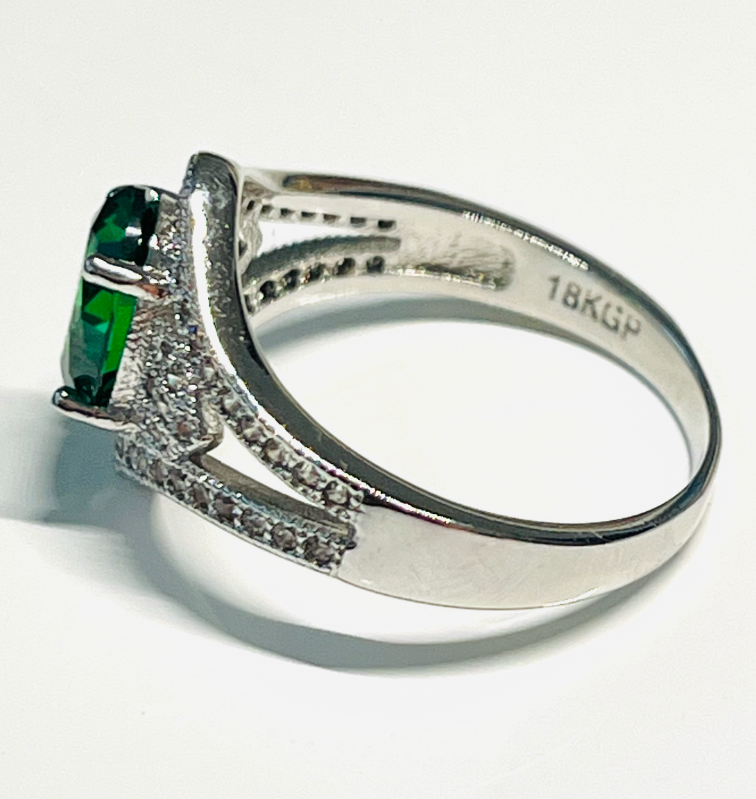 18K Gold Plated Emerald and Diamond Ring