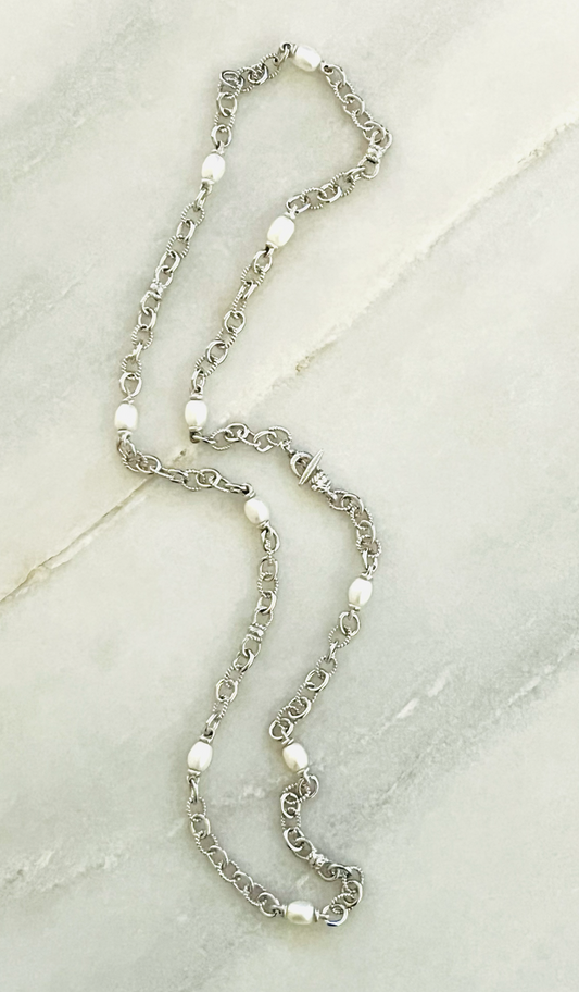 Judith Ripka Sterling Pearl Station Link Necklace
