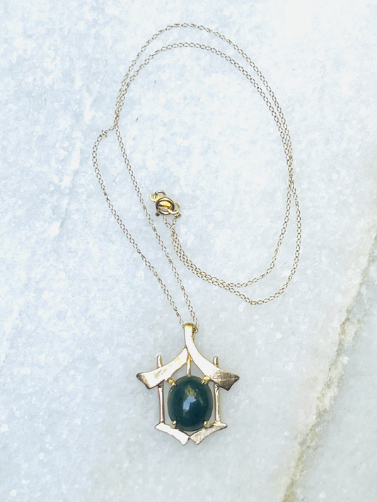14K Jade Pagoda Pendant Necklace