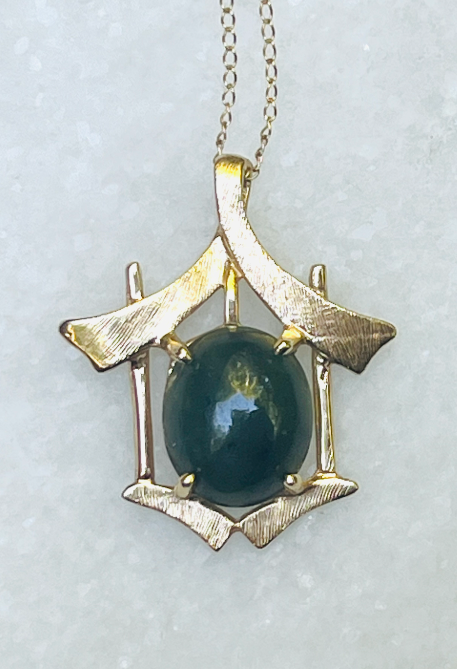 14K Jade Pagoda Pendant Necklace