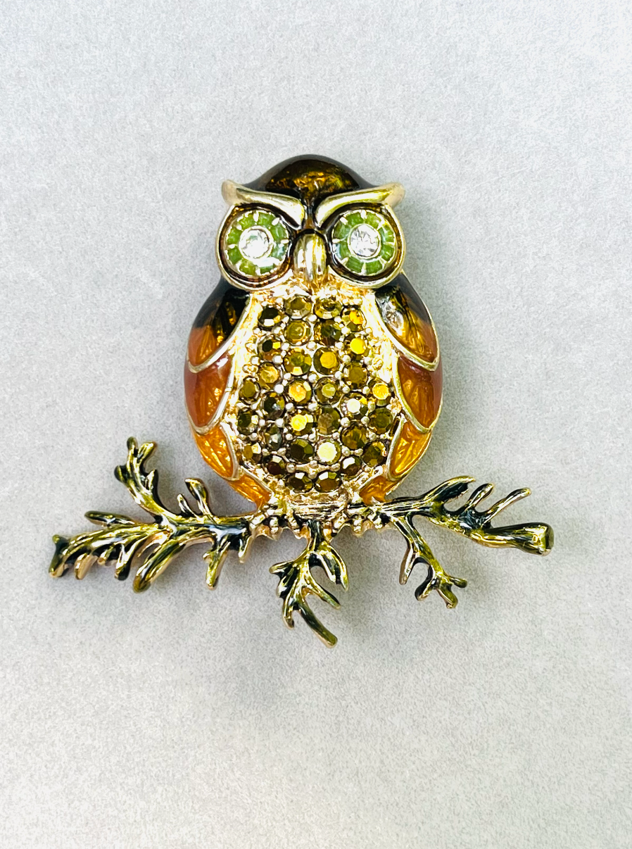 Napier Enamel and Rhinestone Owl Brooch