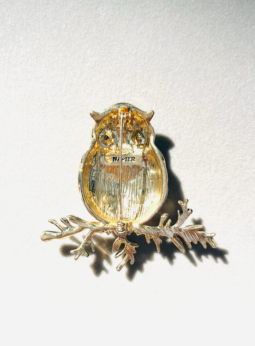 Napier Enamel and Rhinestone Owl Brooch