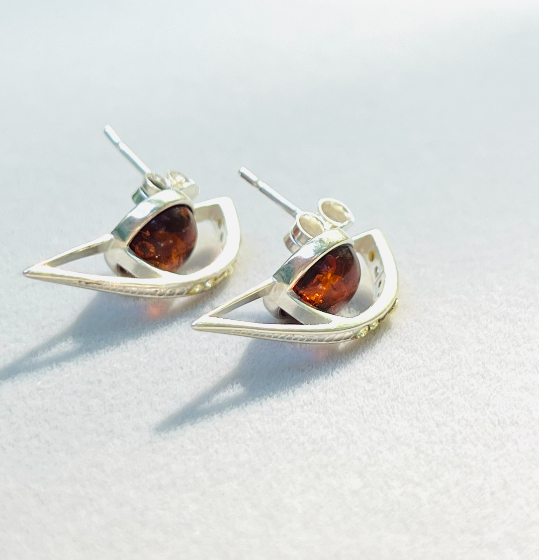 Artisan Silver Amber and Rhinestone Earrings