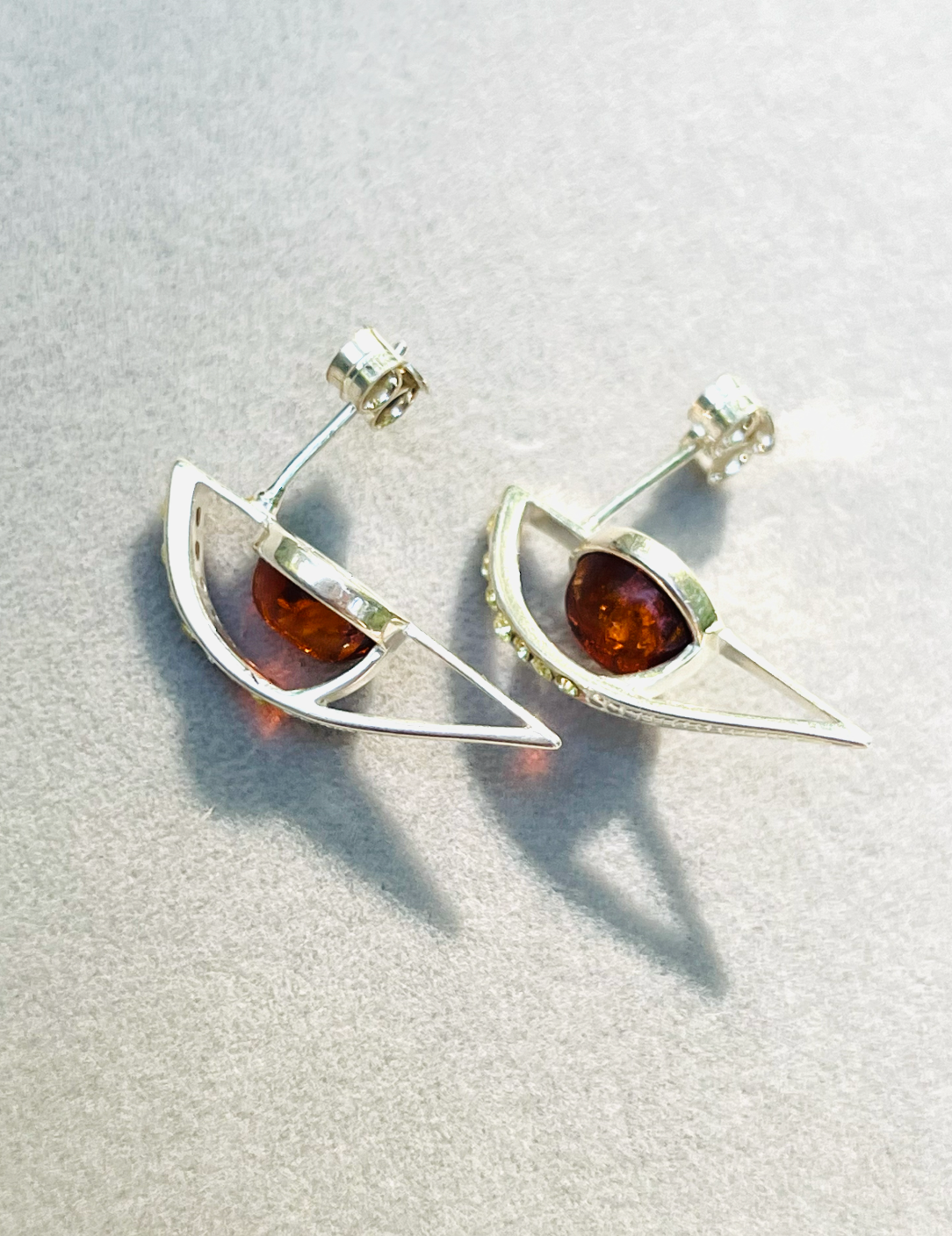 Artisan Silver Amber and Rhinestone Earrings