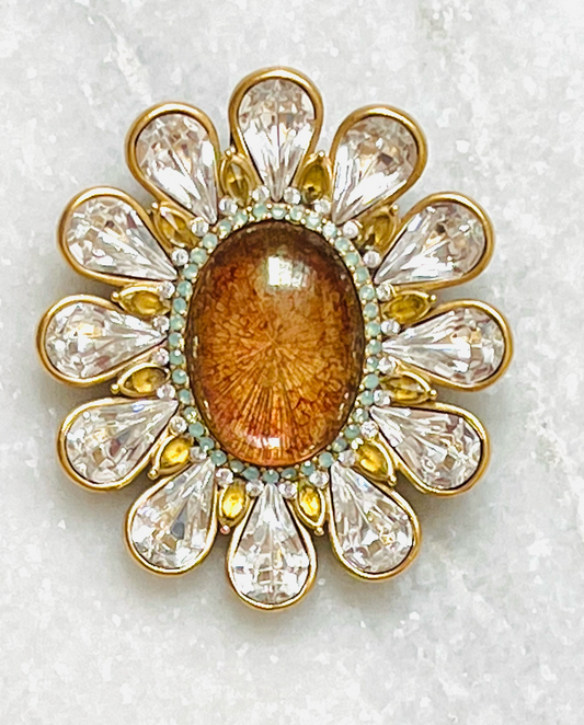 Lee Angel Crystal and Glass Bloom Brooch
