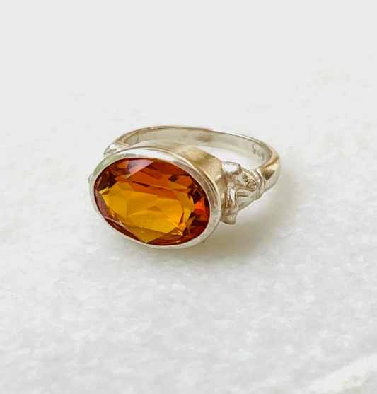 Sterling Amber Glass Ring