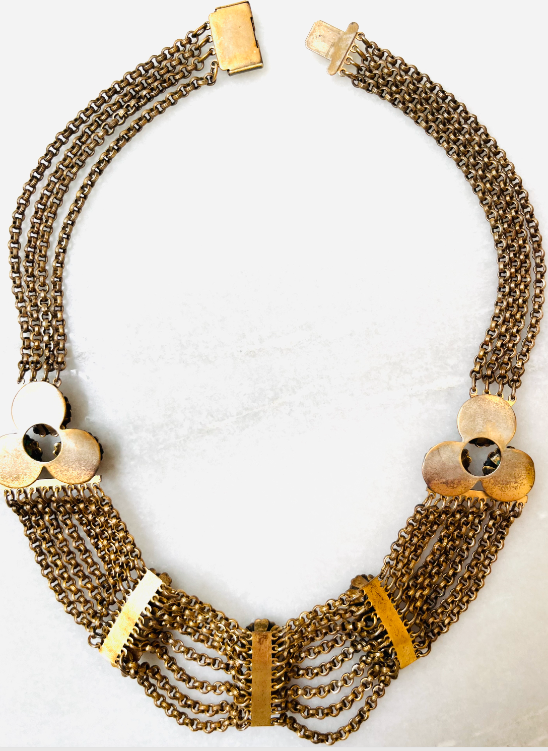 Edwardian Brass Rosette Festoon Necklace