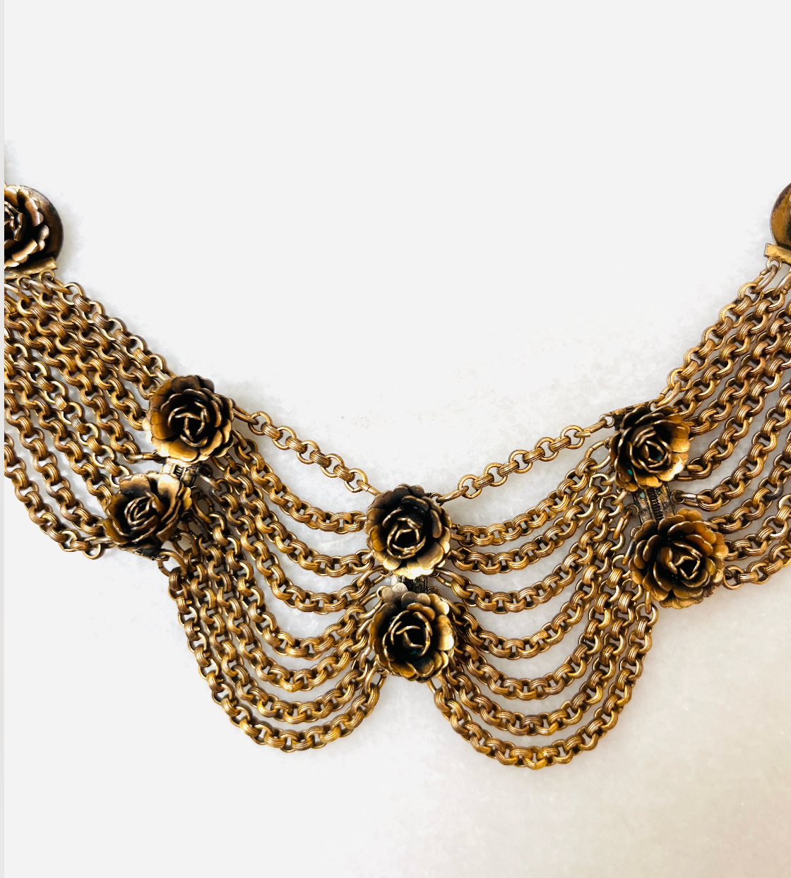 Edwardian Brass Rosette Festoon Necklace