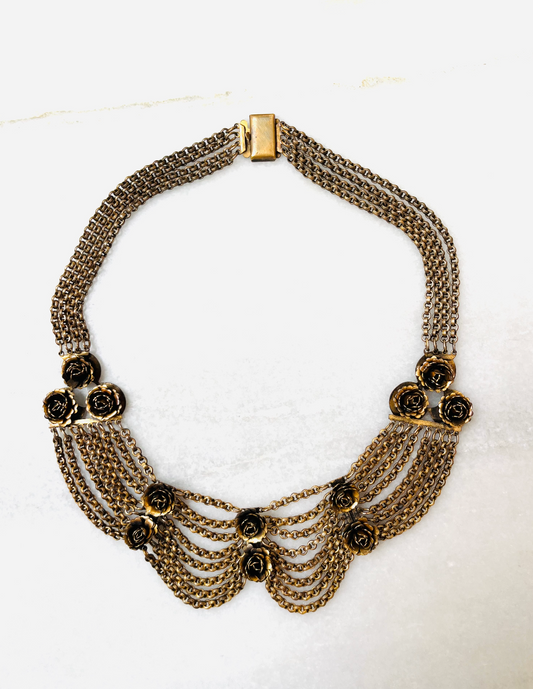 Edwardian Brass Rosette Festoon Necklace