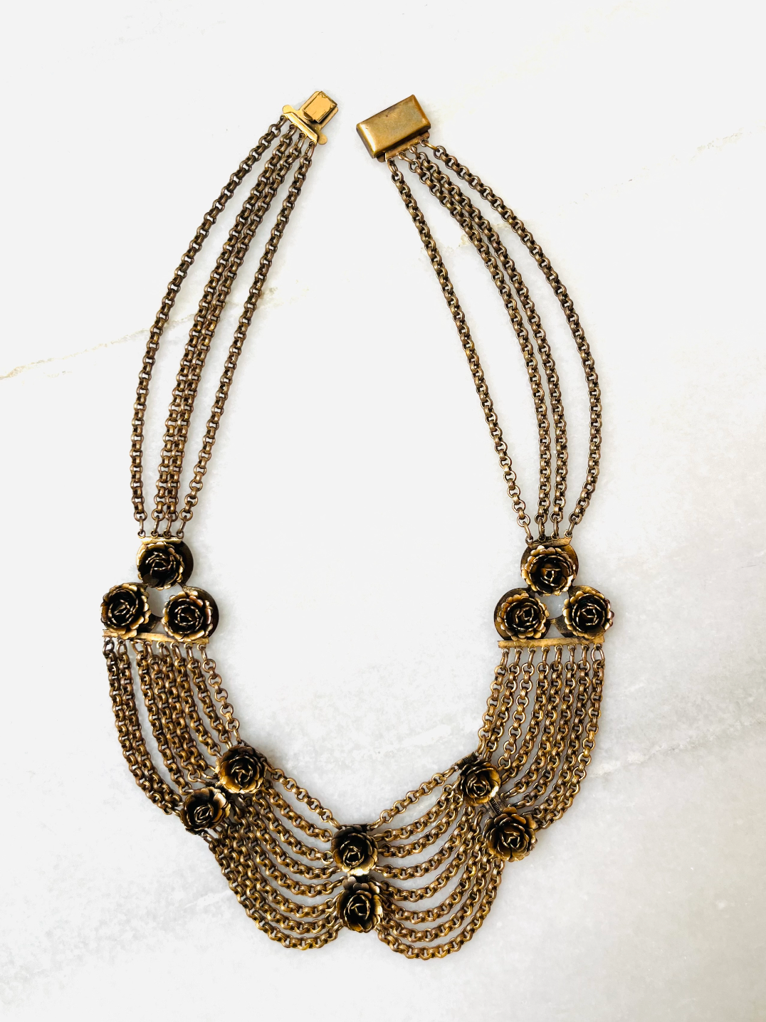 Edwardian Brass Rosette Festoon Necklace