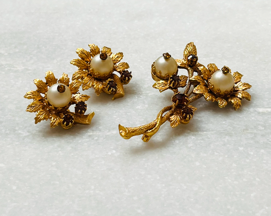 Flower Burst Brooch and Earring Set