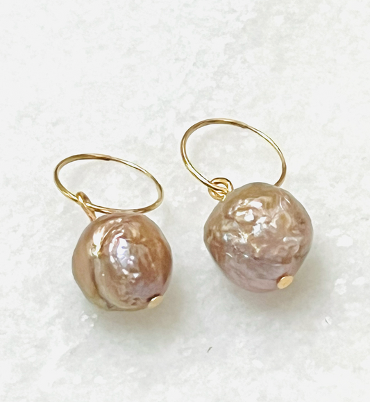 ARTEFACT Studio Pink Baroque Pearl Earrings On 14K Hoops