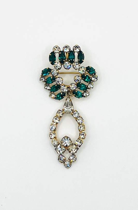 D'eri 12K Gold Filled Emerald And Crystal Rhinestone Brooch Pendant