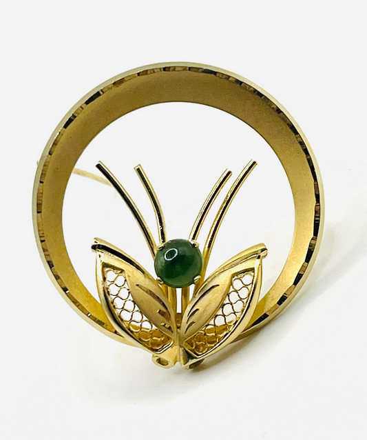 Gold Filled Green Tourmaline Circle Brooch
