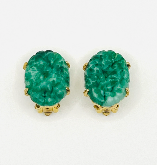 Marvella Faux Peking Green Glass Earrings