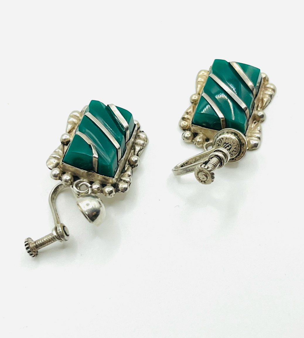 1950s Mexican Green Onyx Earrings