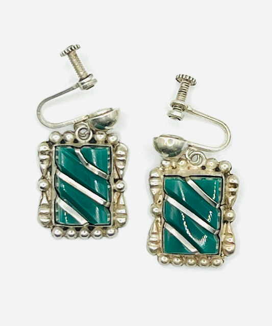 1950s Mexican Green Onyx Earrings