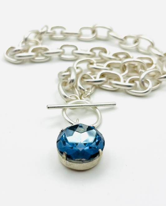 ARTEFACT Studio Icon Necklace: Matte Silver Blue-Green Chaton Rhinestone