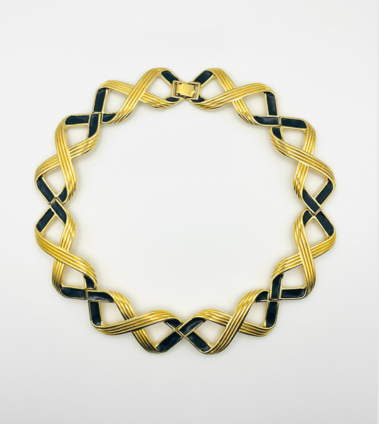 Monet Black Enamel Criss-Cross Choker