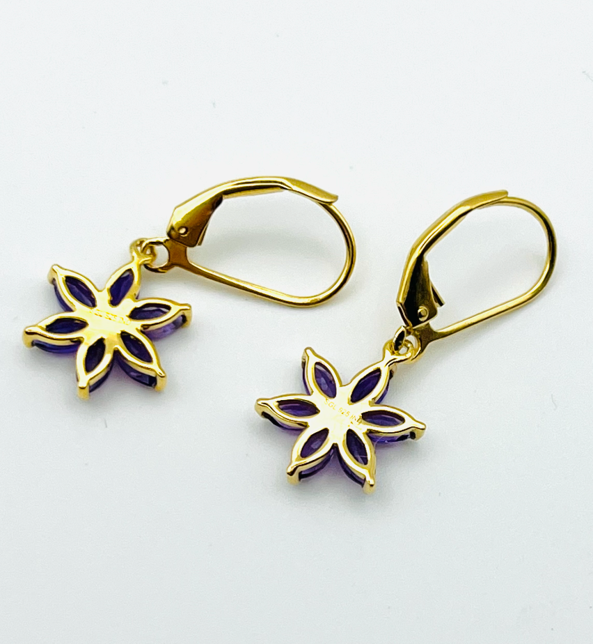 Gold Plated Sterling Amethyst Flower Earrings