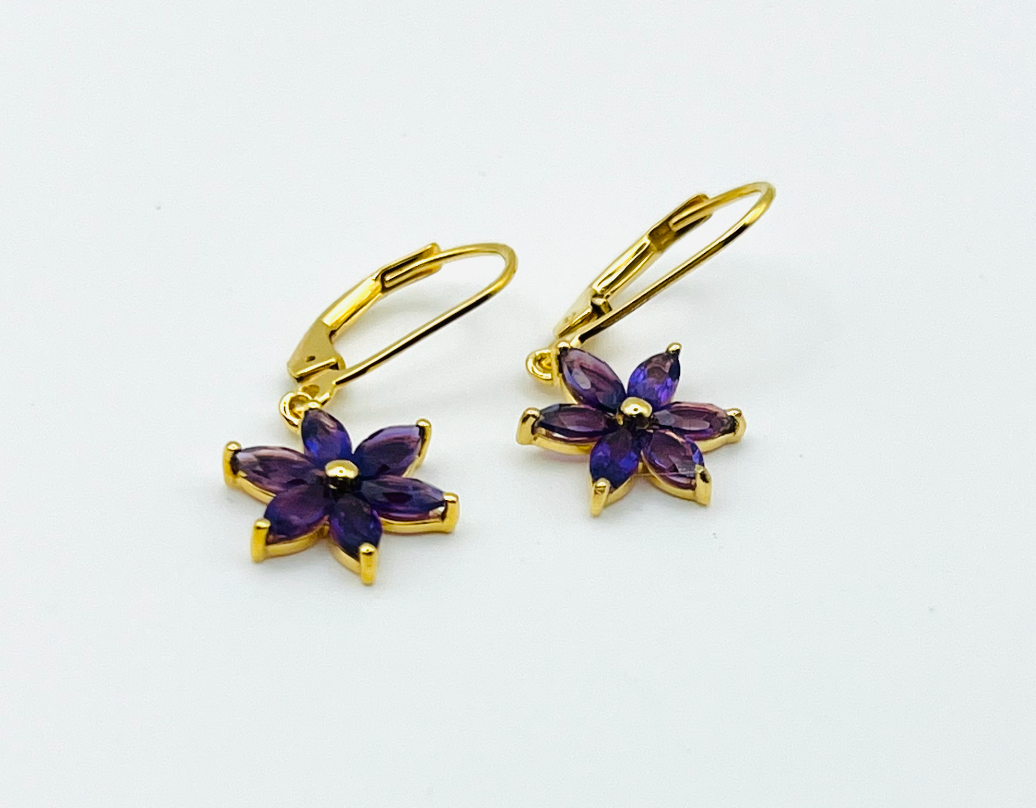 Gold Plated Sterling Amethyst Flower Earrings