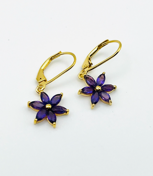 Gold Plated Sterling Amethyst Flower Earrings