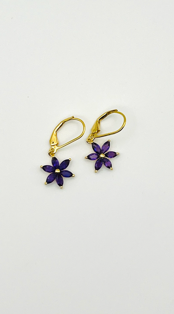 Gold Plated Sterling Amethyst Flower Earrings