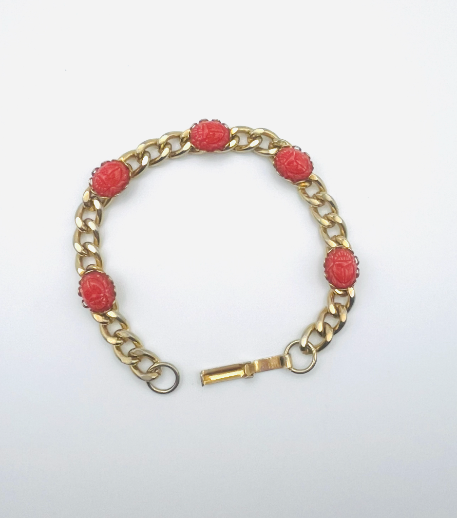 Faux Coral Scarab Bracelet