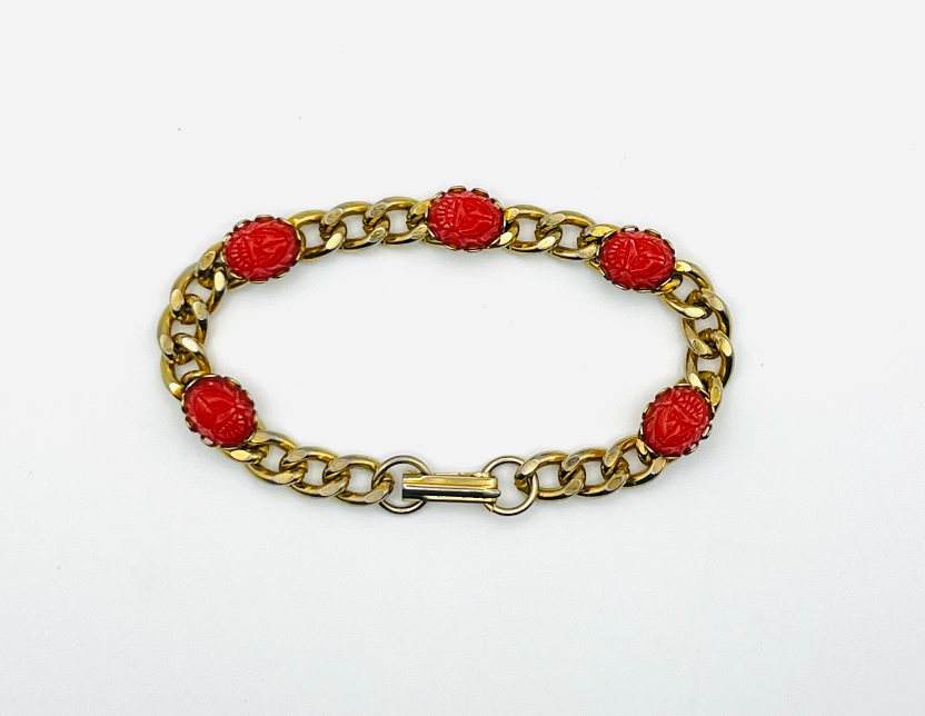 Faux Coral Scarab Bracelet