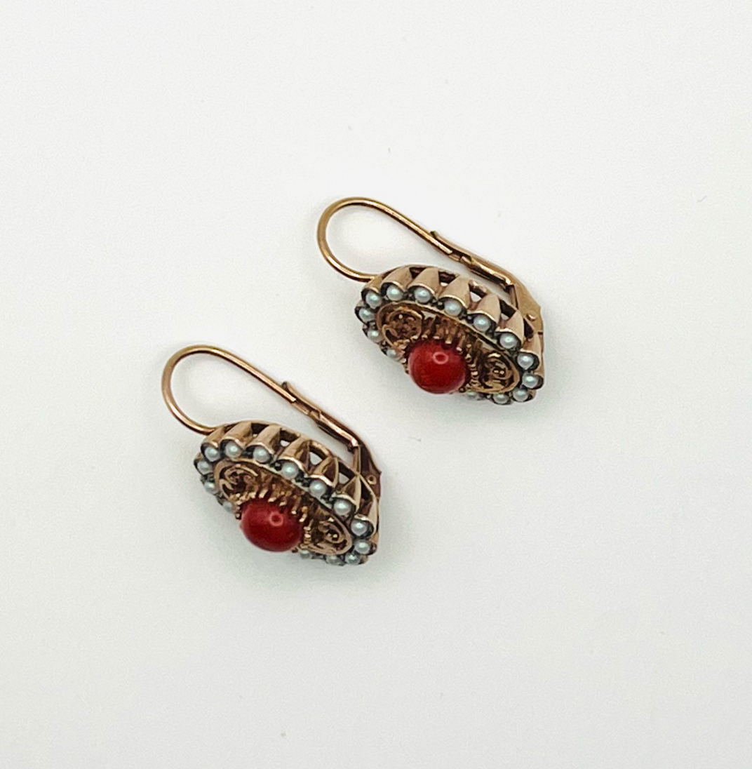 Italian Coral and Seed Pearl Earrings