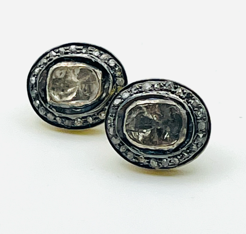 Mine Cut Diamond Earrings
