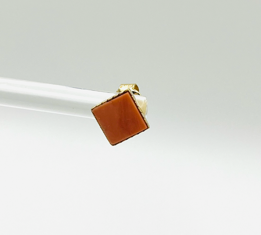 14K Scalloped Setting Coral Earrings