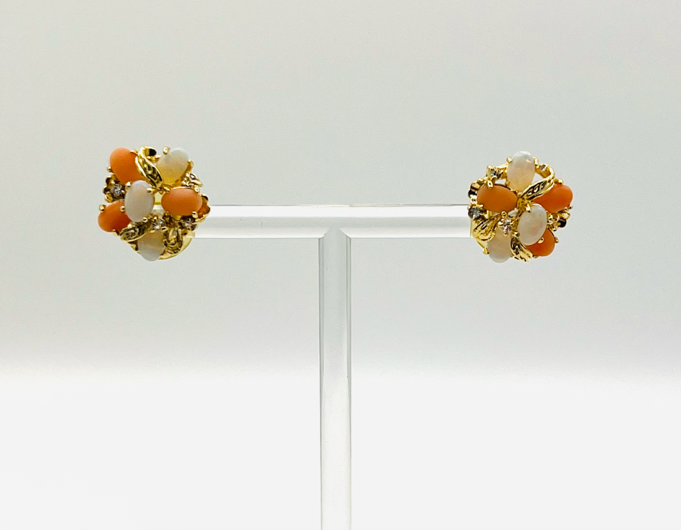 Faux Coral Opal Diamond Cluster Earrings