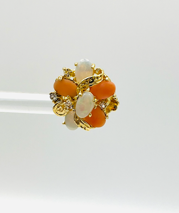 Faux Coral Opal Diamond Cluster Earrings