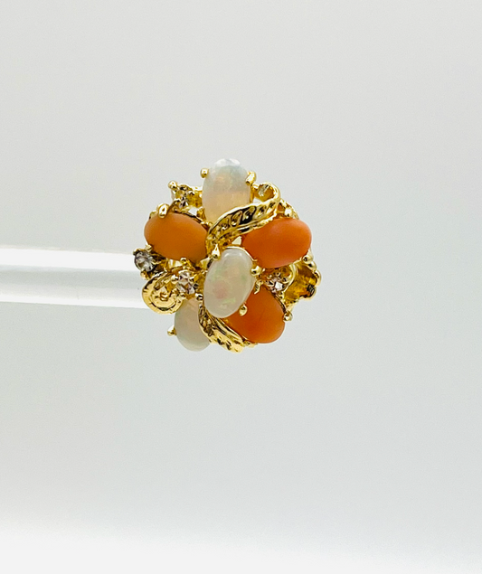 Faux Coral Opal Diamond Cluster Earrings
