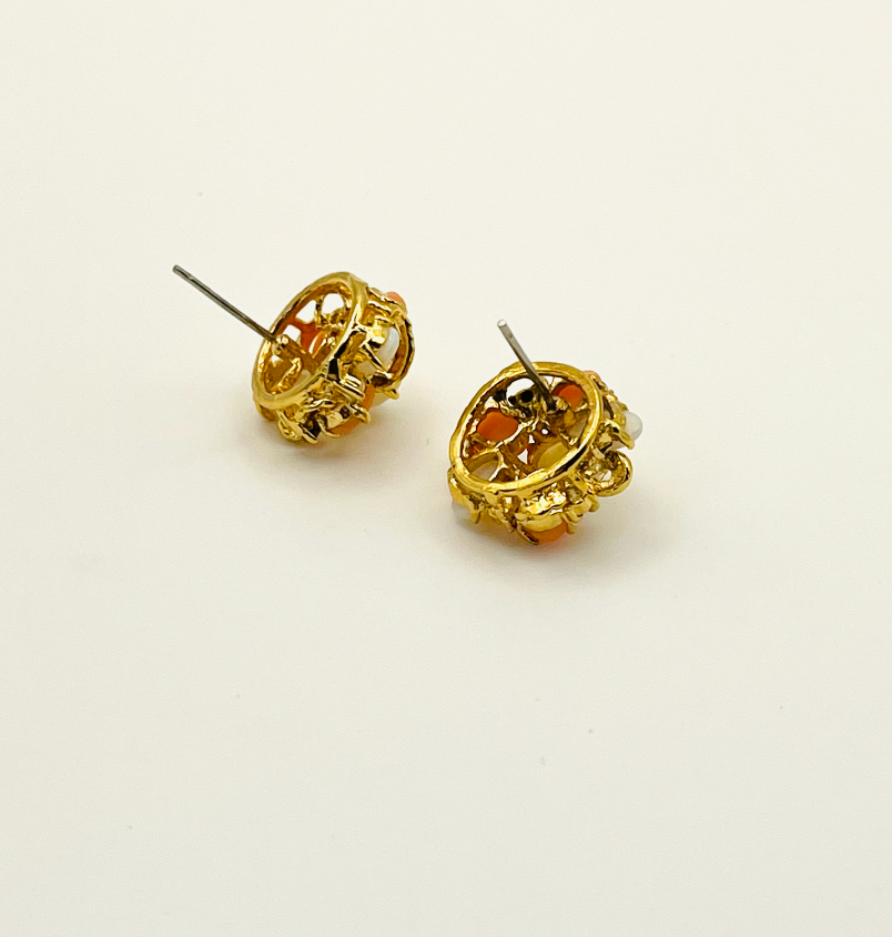 Faux Coral Opal Diamond Cluster Earrings