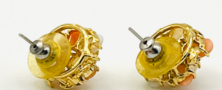 Faux Coral Opal Diamond Cluster Earrings