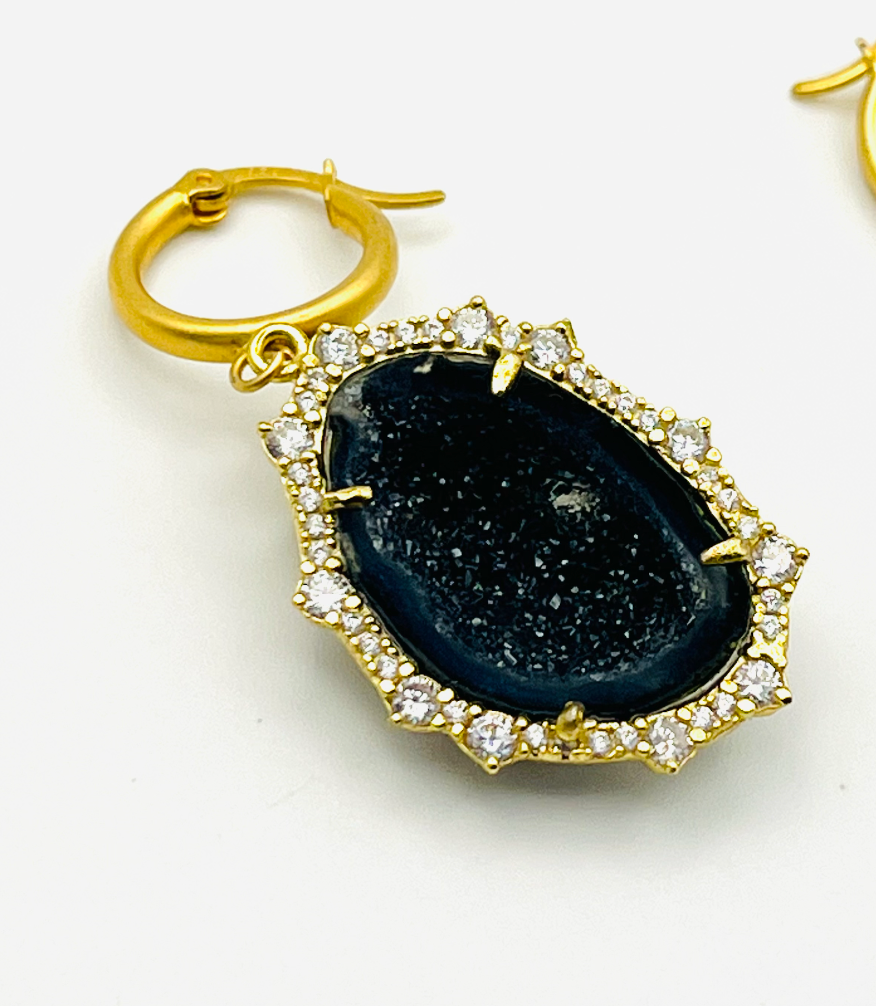 Black Geode Earrings