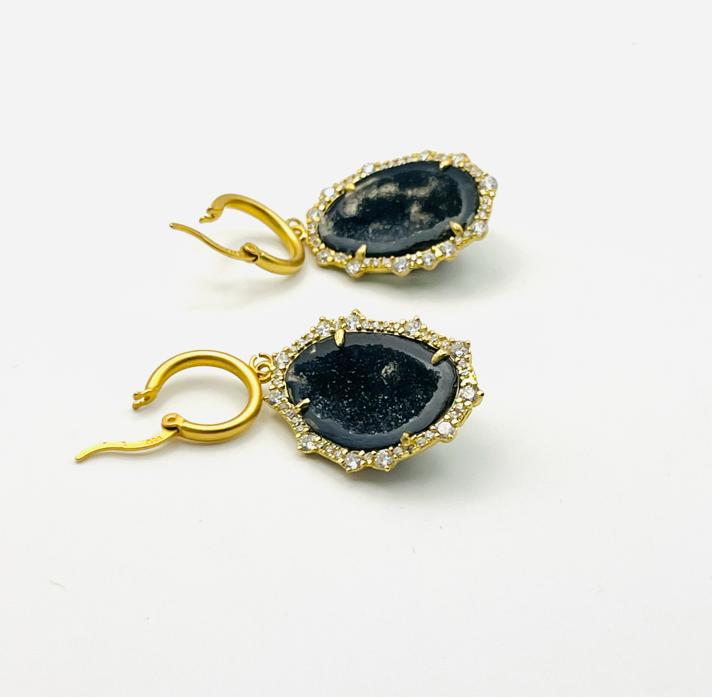 Black Geode Earrings