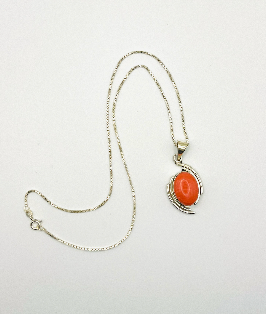 Taxco Coral Pendant on Sterling Italian Box Chain