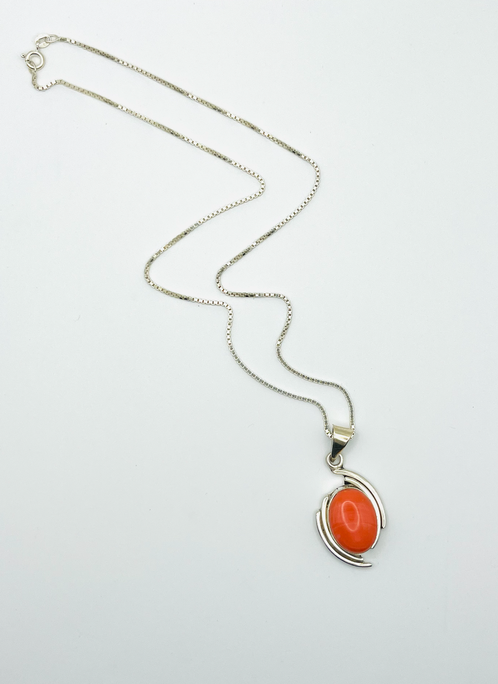 Taxco Coral Pendant on Sterling Italian Box Chain