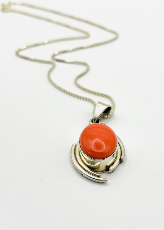 Taxco Coral Pendant on Sterling Italian Box Chain