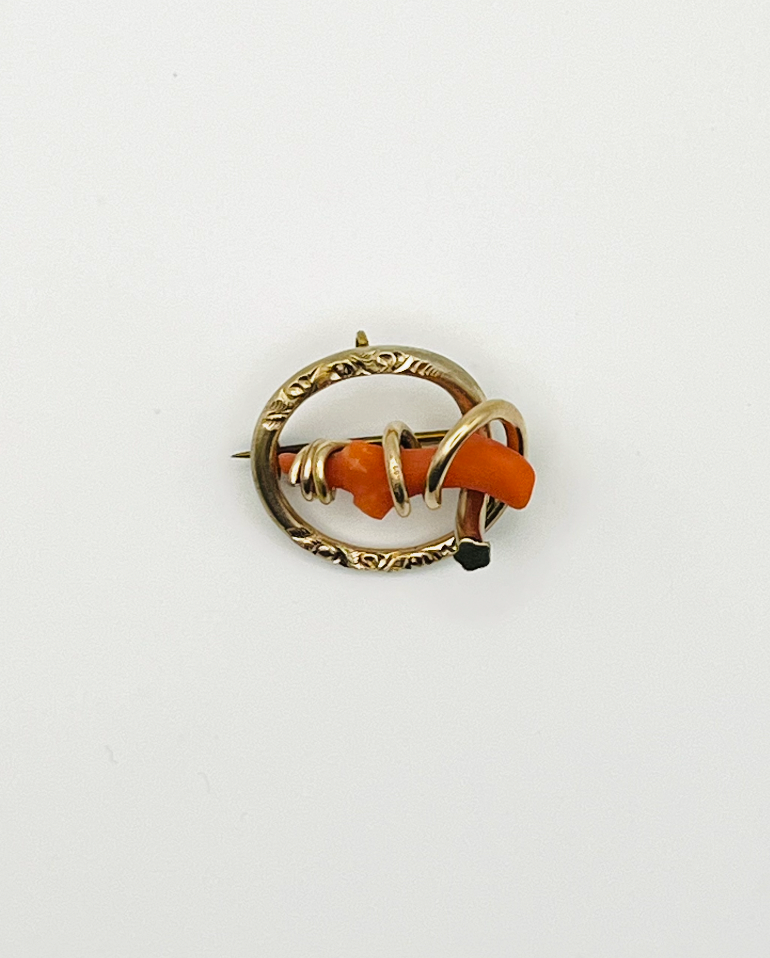 Victorian Lovers Knot Coral Pendant Brooch